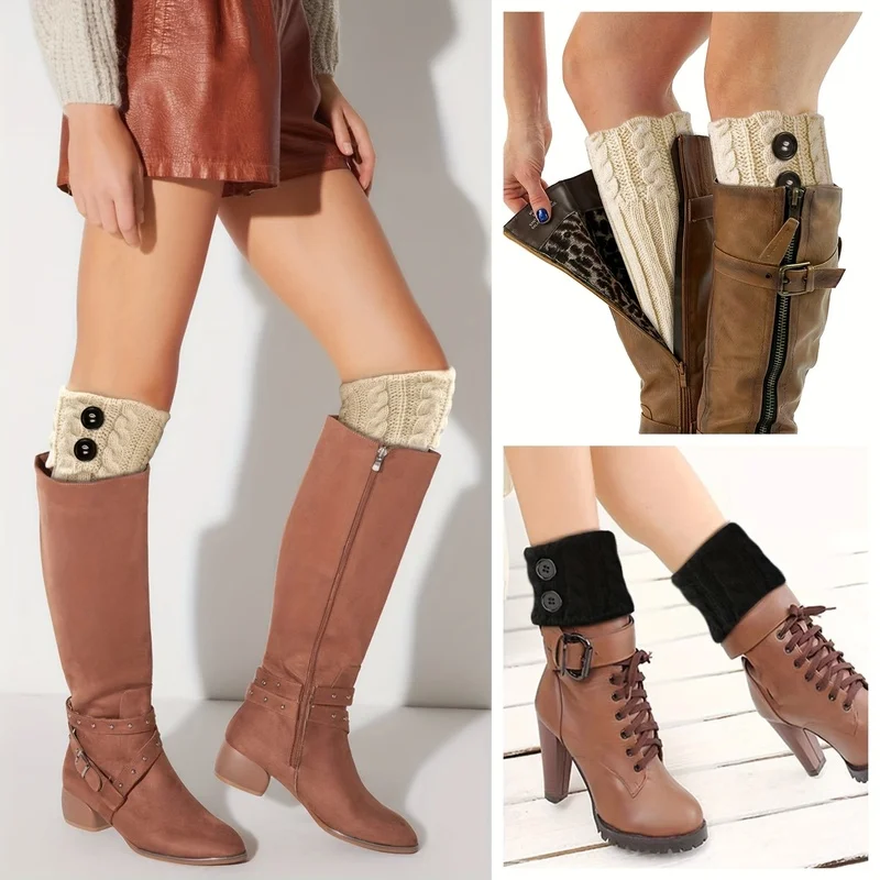 4 Pairs Winter Warm Boot Cuffs for Women Short Button Leg Warmers Topper Socks Cuff Boots Warmer Gift for Woman