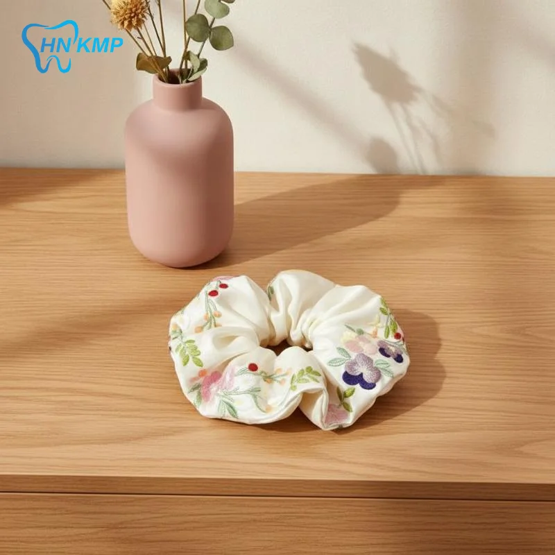 Embroidered Floral Satin Scrunchy Soft Skin-Friendly Elastic Hair Tie Sweet Graceful Hair Holder for Girls Graduation Photoshoo