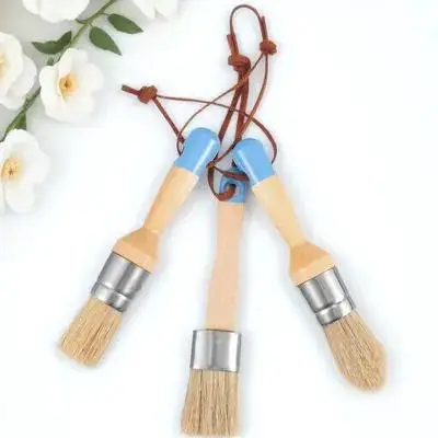 

3pcs Bristle Set Round Paint Brush Wood Handle Wood Handle For Oil Wax Art Painting Glue Varnishes Home Decor Tools