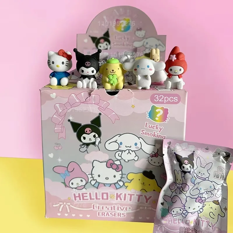 32 sztuk/pudło Sanrio ołówek z gumką Hello Kitty moja melodia Kuromi Cinnamoroll szkolne artykuły papiernicze gumka dla dzieci artykuły szkolne hurtownia