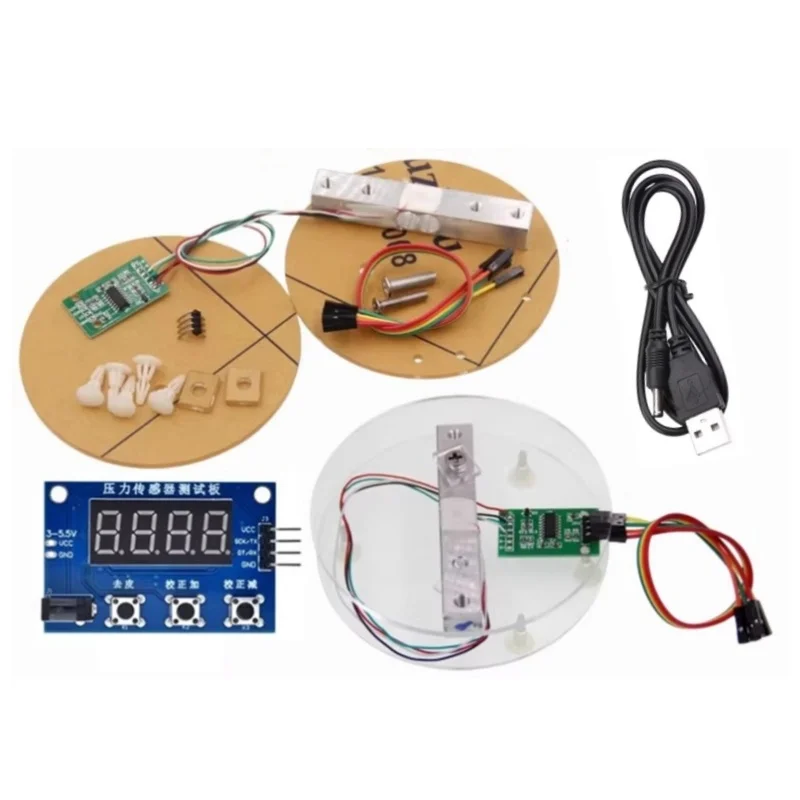 HX711 Module Pressure Sensor Kit Load Cell Electronic Scale Module 1/5/10/20KG Display Module USB