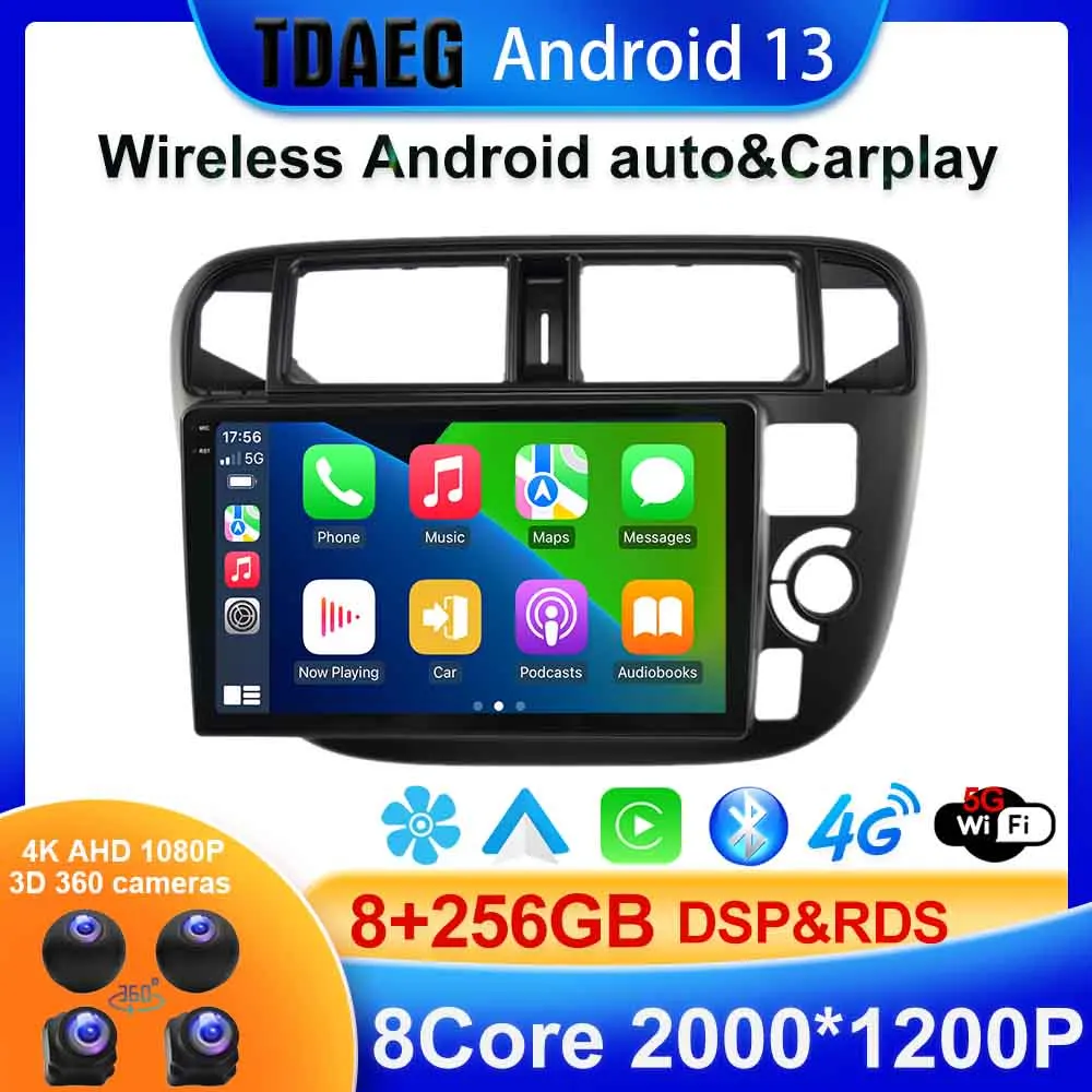 Android 13 8 + 256G Car Radiofor Honda Civic EK3 EK4 EK9 1995 - 1999 RHD Multimedia GPS Video Player 2 Din Stereo WIFI