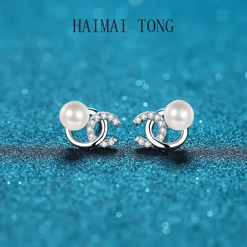 

HAIMAITONG Earring Woman PT950 Platinum source natural flawless freshwater pearl CC Moissanite earrings