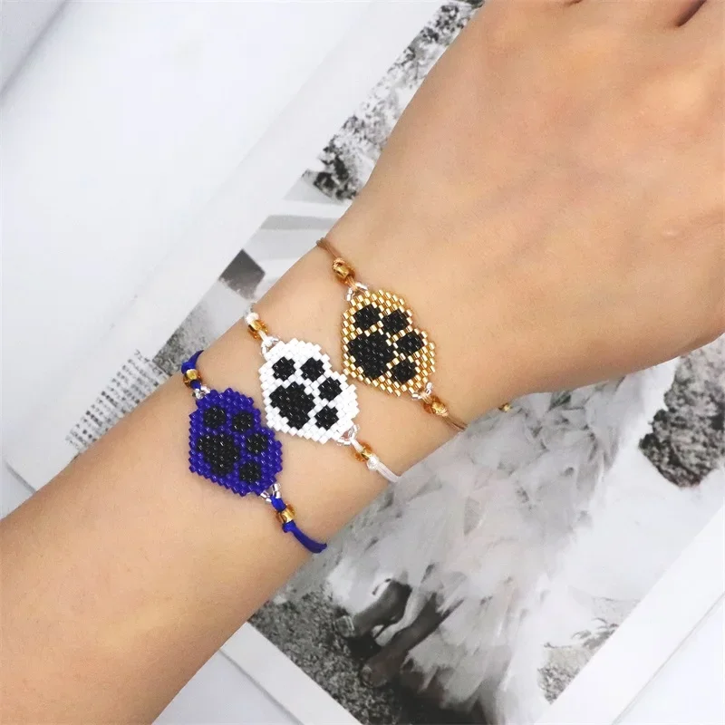 

ALIYA Lovely Cat Dog Paw Bracelet Fashion Adjustable Pulseras Mujer Moda Colorful Miyuki Beaded Bracelets for Women