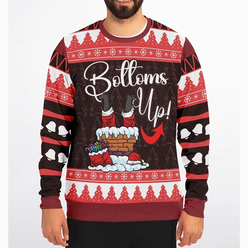 Santa Claus Fell Down The Chimney Funny Ugly Christmas Sweater For Men Humour Print Design Festival Gift Unique New Xmas Sweater