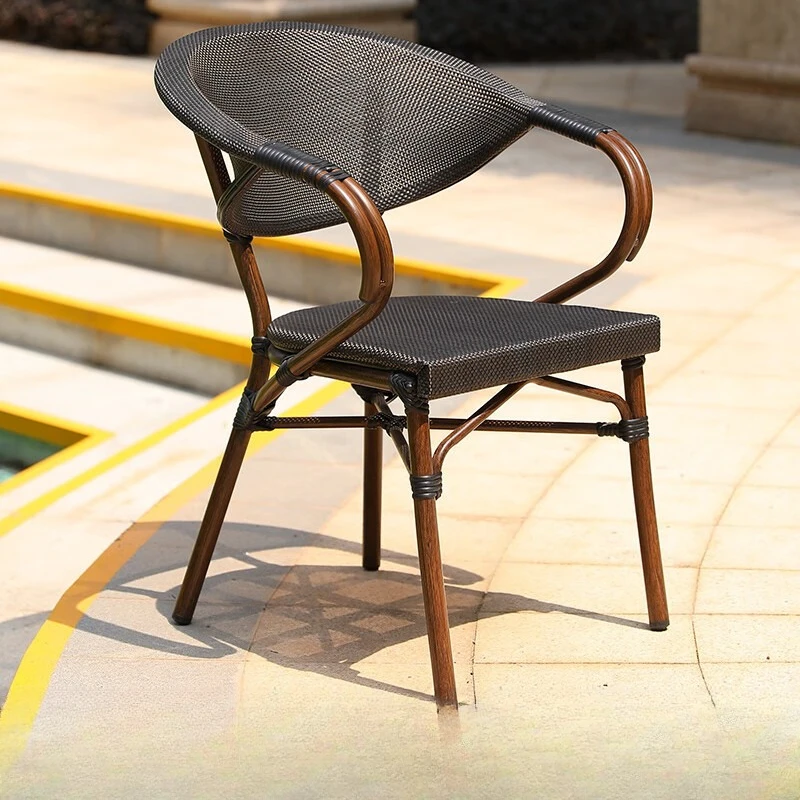 

Outdoor chair single leisure stool outdoor table and wrought iron milk tea shop cafe back rattan