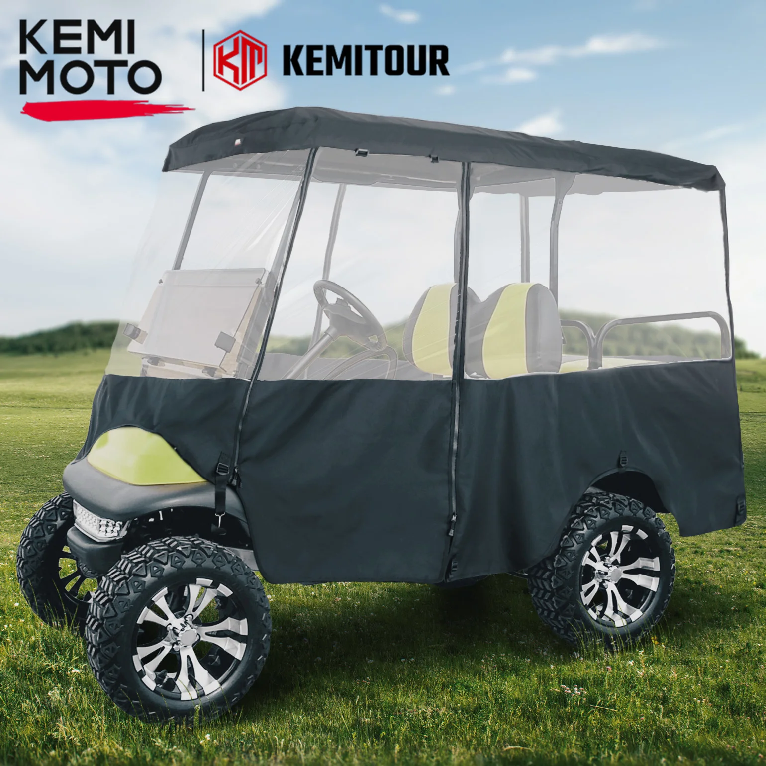 600D 2 + 2/4 tempat duduk 89IN Golf Cart PVC penutup hujan tahan air untuk klub mobil untuk EZGO untuk Drive Roll-Up pintu ritsleting ganda