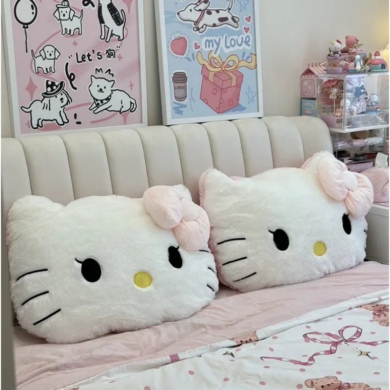 Plush Hellokittys Sanrios Bedroom Bedside Cushion Anime Kawaii Car Cushion Girls Sofa Pillow Seat Waist Support Ornament Gift