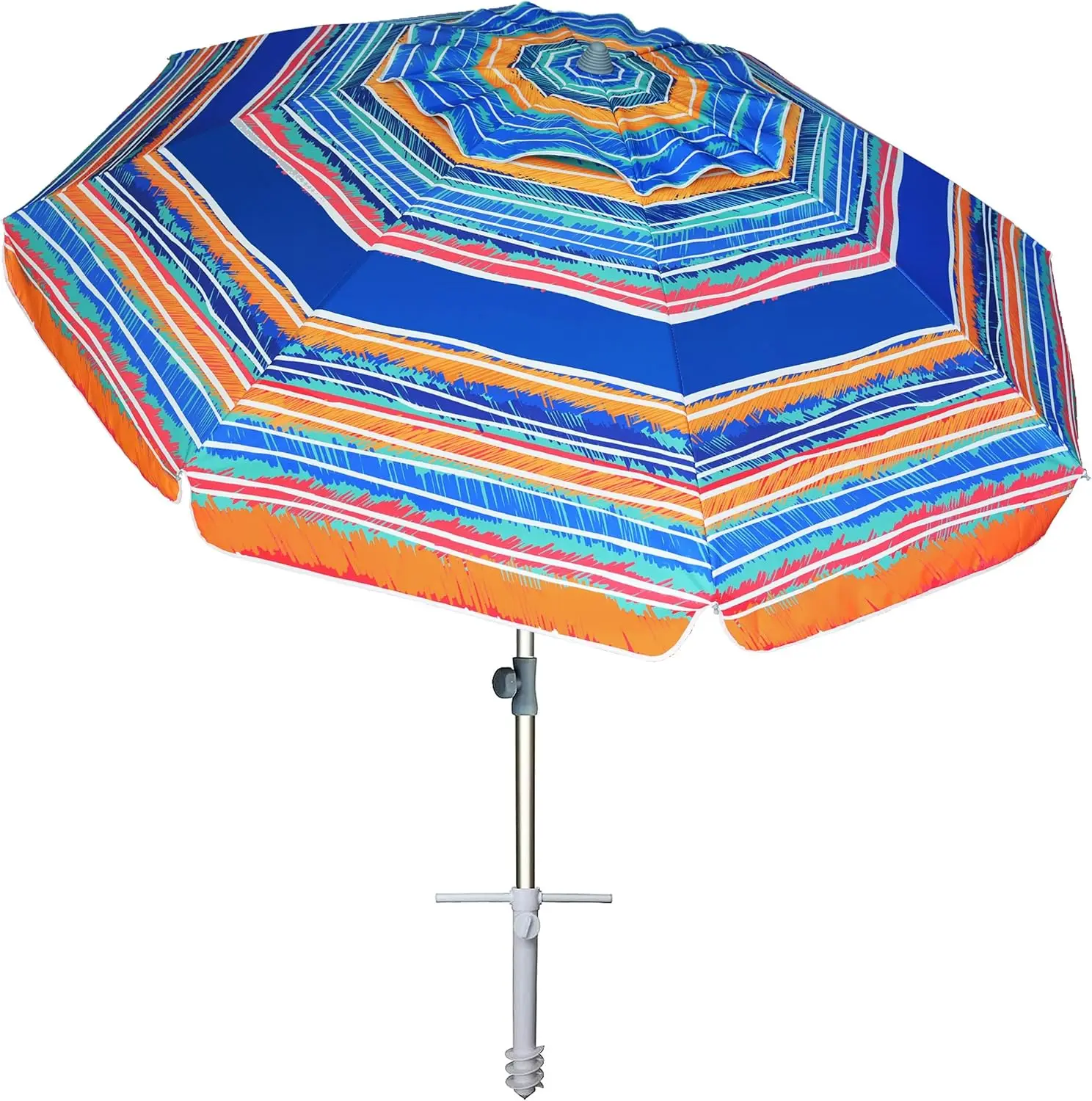 

7ft Heavy Duty High Wind Beach Umbrella with Sand Anchor & Tilt Sun Shelter UV 50+ Protection Outdoor Sunshade Umbrellas