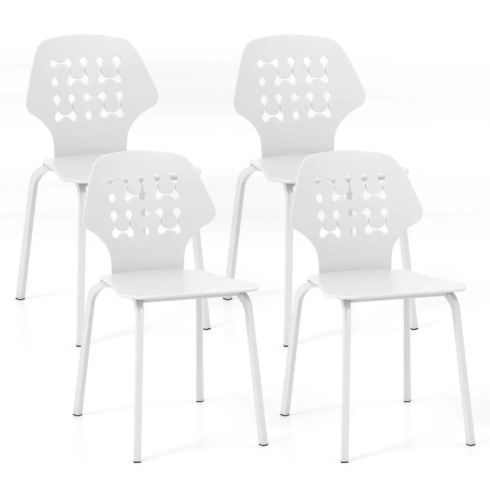 Metal Dining Chair Set of 4 Armless Kitchen Hollowed Backrest & Metal Legs White