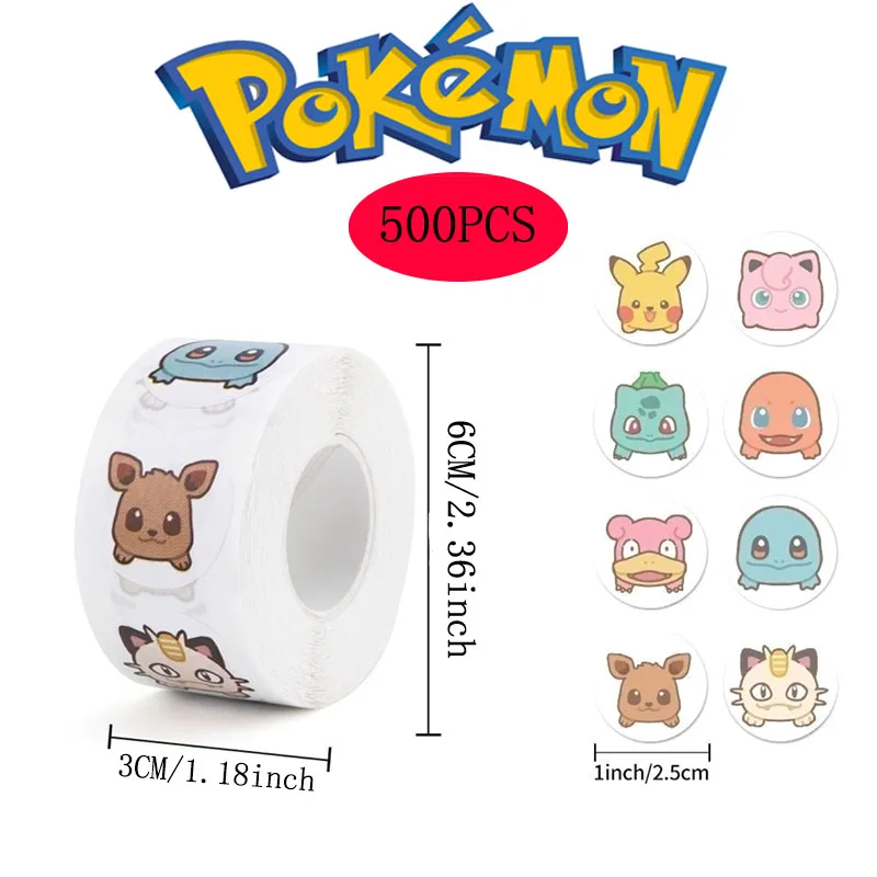 500PCS Pokemon DIY Stickers Cute Cartoon Anime Figure Image Children's Reward Envelope Sealing Sticker Cup Trunk Book Decoration