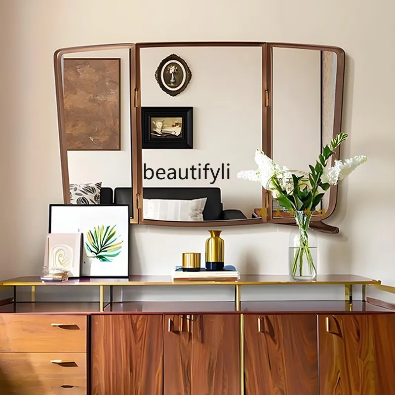 American Retro Makeup Mirror 70% off Desktop Vanity Mirror French Vintage Three-Sided Bathroom Mirror European Style