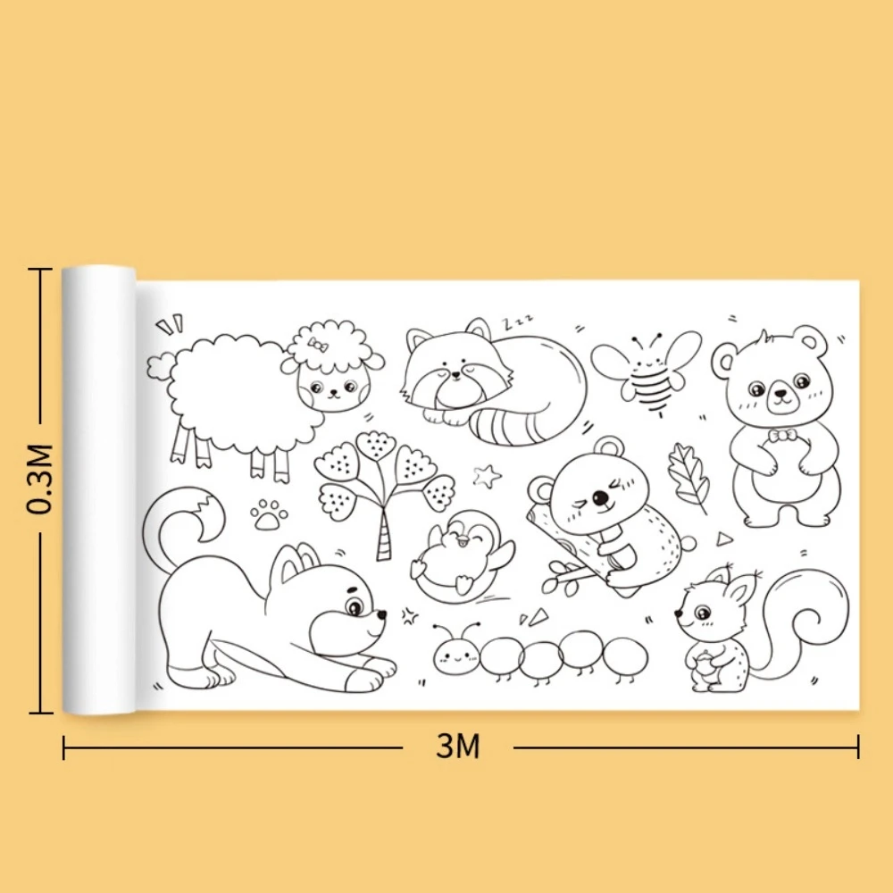 Handmade 3 Meters Painting Graffiti Scroll Color Filling Paper-cut Art Drawing Roll Home Craft DIY Coloring Paper
