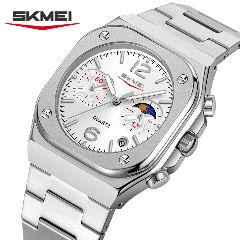SKMEI Stainless Steel Strip Watches Fashion Business Time Date Quartz Watch For Men Women Waterproof Stopwatch Quartz Wristwatch