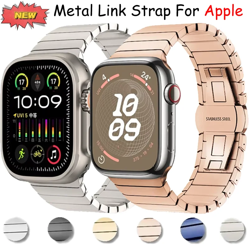 Cinturino in metallo per Apple Watch Ultra 2 10 9 8 7 6 5 4 SE Bracciale durevole con fibbia a farfalla iWatch 45mm 49mm 44mm 40/41/42/46mm