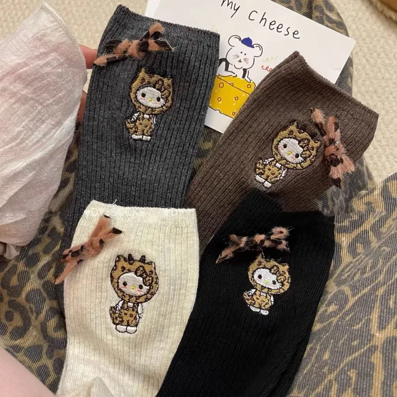 

5pcs Hello Kitty Anime Kawaii Sanrio Print Bow Embroidered Women Socks Cute Cartoon Princess Stocking Gifts for Girls