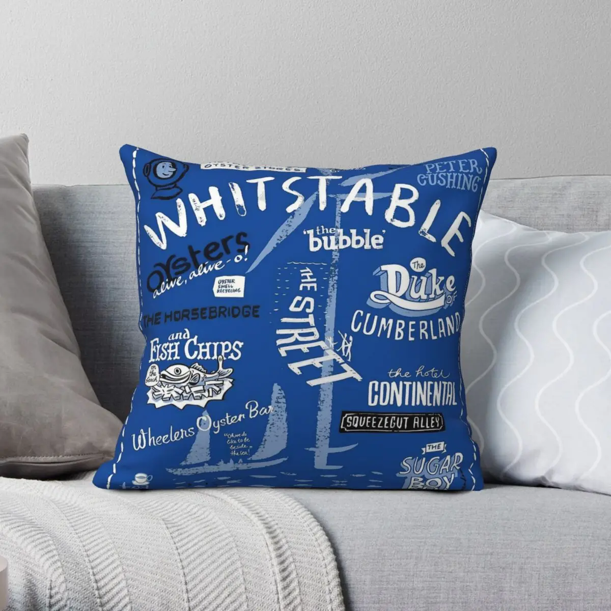 Whitstable Icons Print Pillowcase Polyester Linen Velvet Pattern Zip Decorative Throw Pillow Case Bed Cushion Cover Wholesale