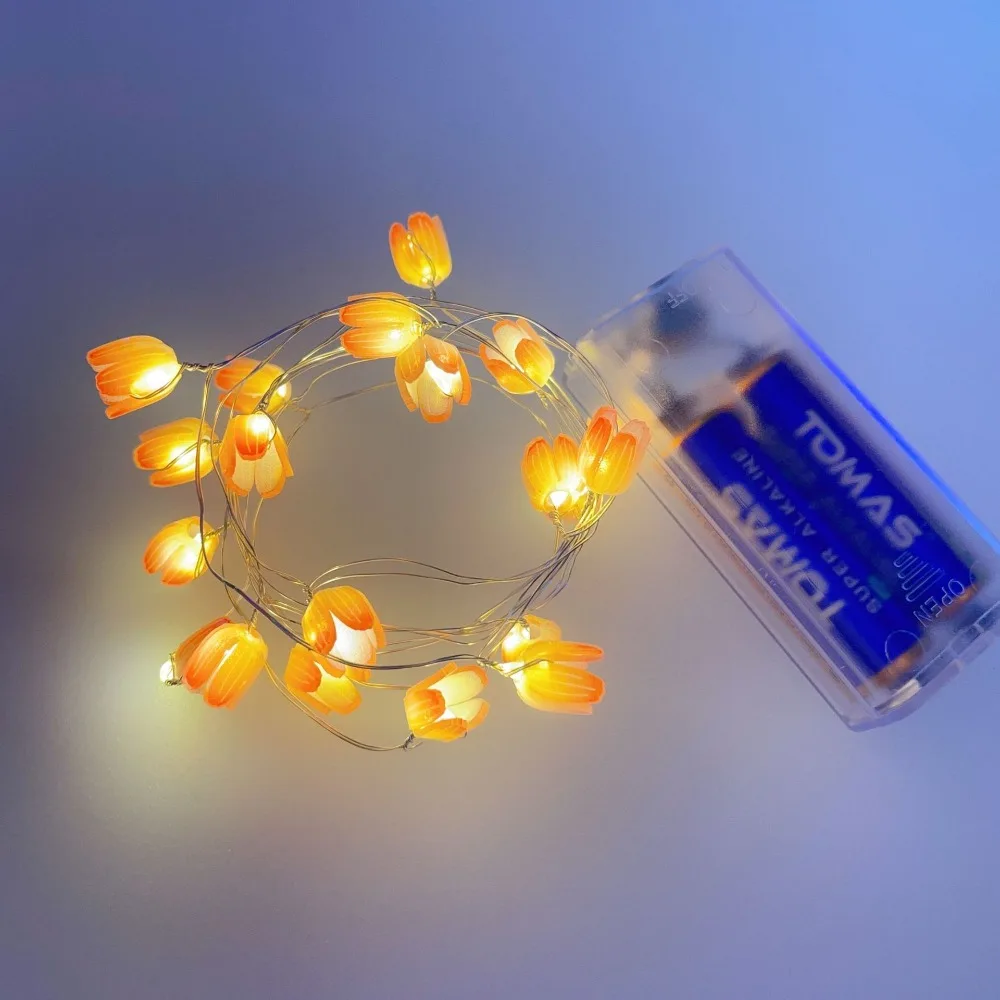 2M 20LED Tulip String Lights Battery Operated 5M 50LED Flowers Night Light Birthday Gift Bedroom Decorations Flower Fairy Light