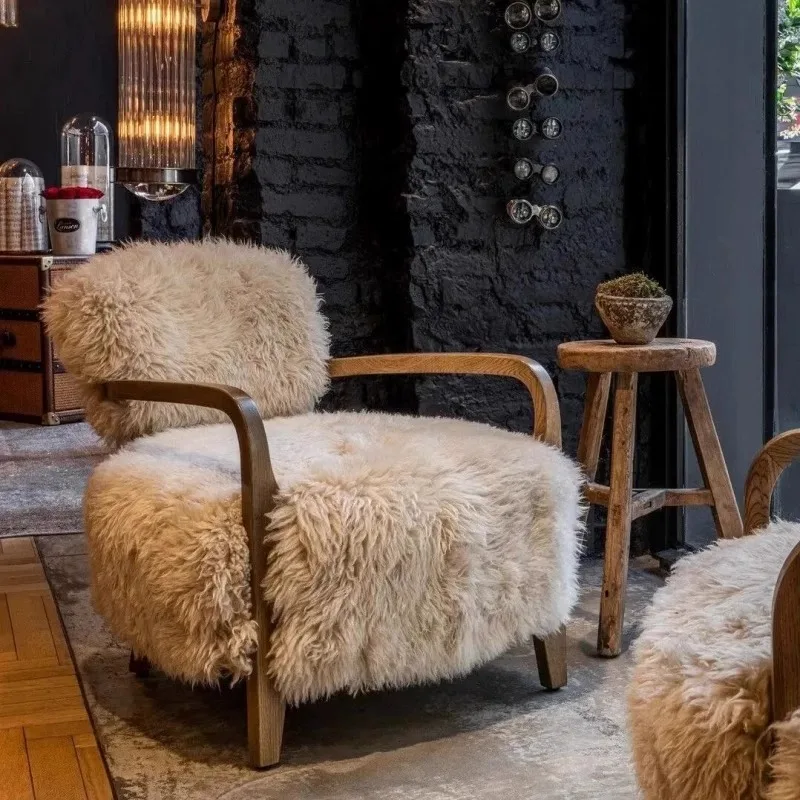 

Medieval style solid wood sofa chair designer retro homestay living room balcony