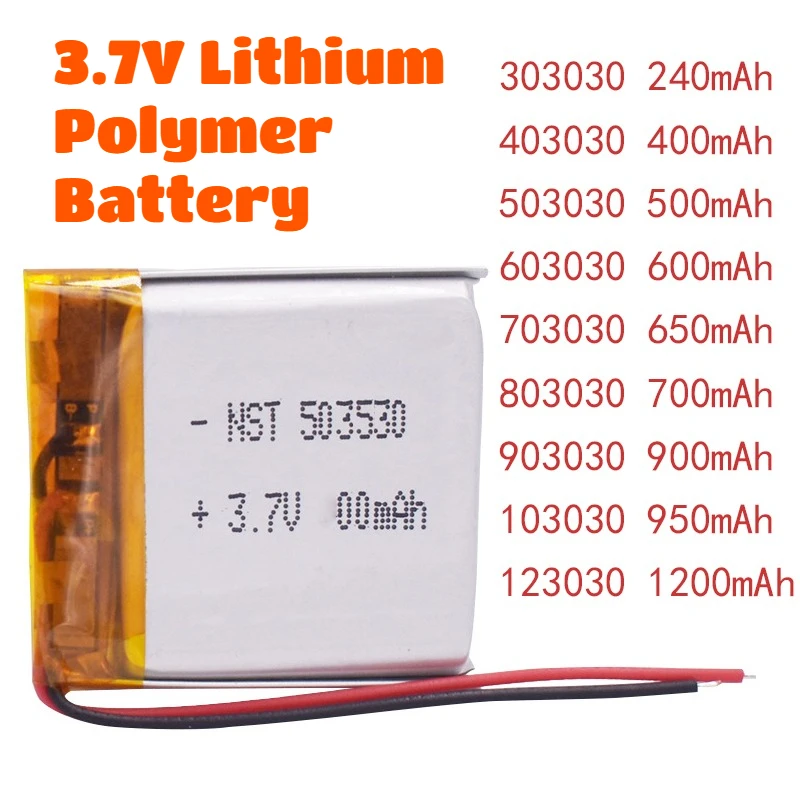 

Литий-полимерный аккумулятор 503030 3.7В 240~1200мАч (совместим с 303030, 403030, 603030, 703030, 803030, 903030, 103030, 123030), перезаряжаемый Li-Polymer