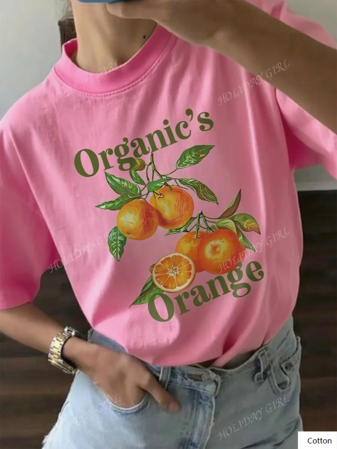 تي شيرت من القطن الناعم يتميز بتصميم برتقالي عضوي مع رسم فواكه فريد من نوعه مريح للمتعة الكاجوال والخارجية #6