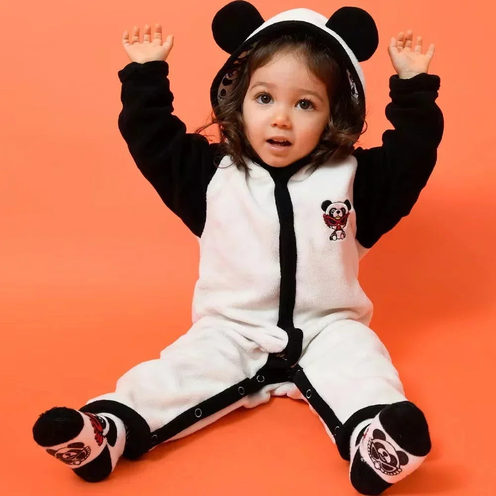 

Baby Clothes Fall/Winter 2022 Autumn Winter Japanese Black Super Wearing Children's Fleece Print Jumpsuit