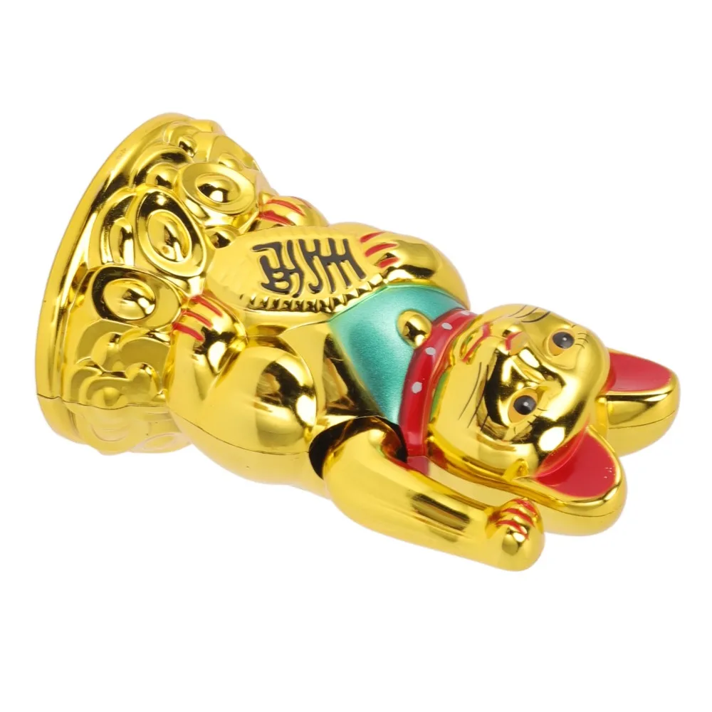 Plastic Battery Powered Waving Fortune Cat Gold ， White Stable Long-time Running Car Dashboard Wealth Cat Decor 4.5inch