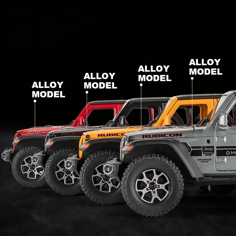 Jeeps Wrangler Rubicon Liga Diecasts & Toy Veículos, Metal Modelo de Carro, Som e Luz, Pull Back Coleção, Crianças Toy Presente, 1:22