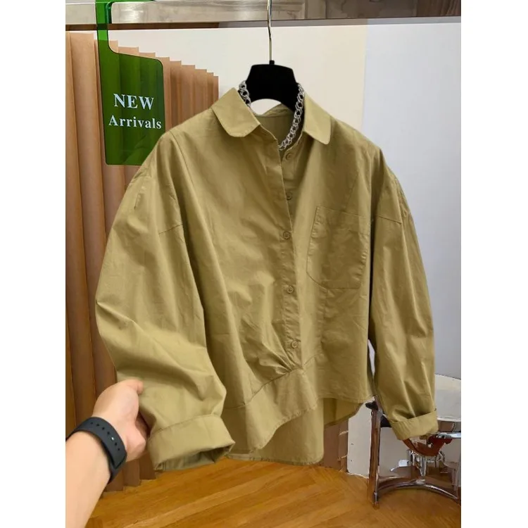 

Весна 2026: Женская повседневная рубашка-пальто с длинным рукавом, большие размеры, популярный городской стиль, свободный крой, дышащая, приятная к телу