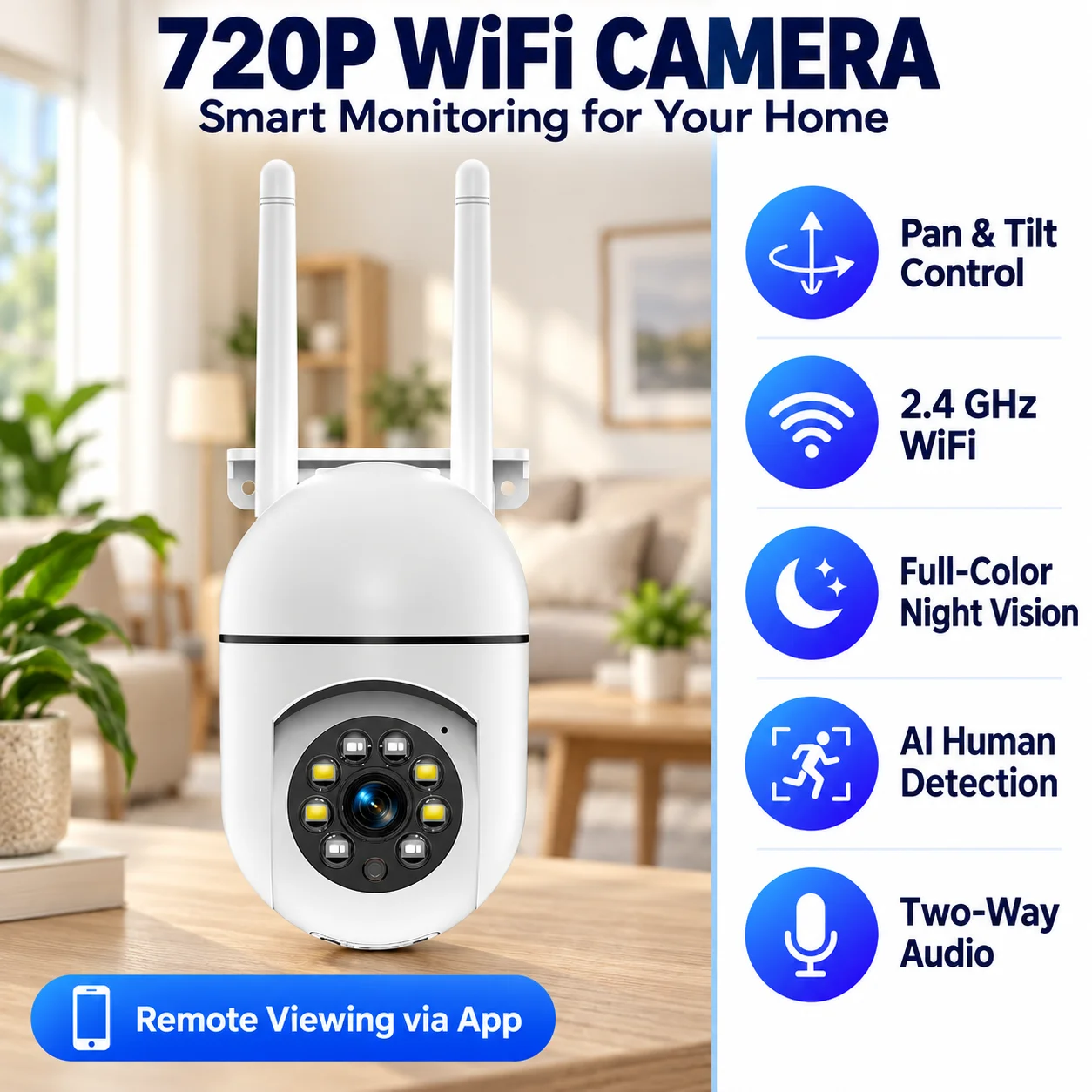 PTZ WiFi Security Camera AI Human Detection Auto Tracking Full Color Night Vision Two Way Audio Siren Alarm 2.4G App Remote