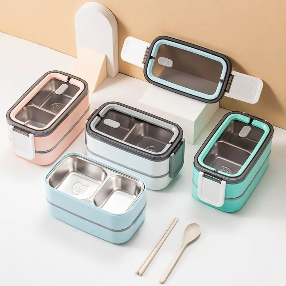 

Double -Layer Lunch Box 304 Stainless Steel with Compartment Food Storage Container Sealed Design with Handle