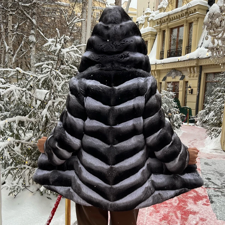 Winter Coat For Women Real Rex Rabbit Chinchilla Fur Jacket Women\'s Fur Coat Fashion Best Seller