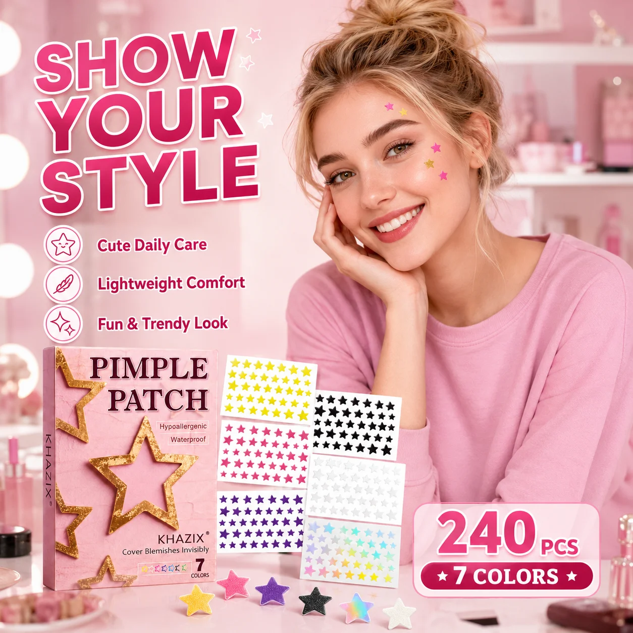 Hydrocolloid Pimple Patches 240/480PCS Star Shape Cute Acne Stickers Tea Tree Blemish Cover for Face