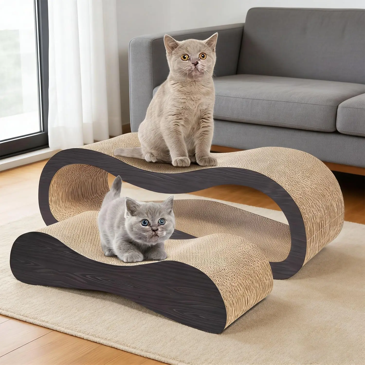 

2 in 1 Cat Scratcher Cardboard Lounge Bed, Cat Scratching Post, Durable Board Pads Prevents Furniture Damage,Large,Brown