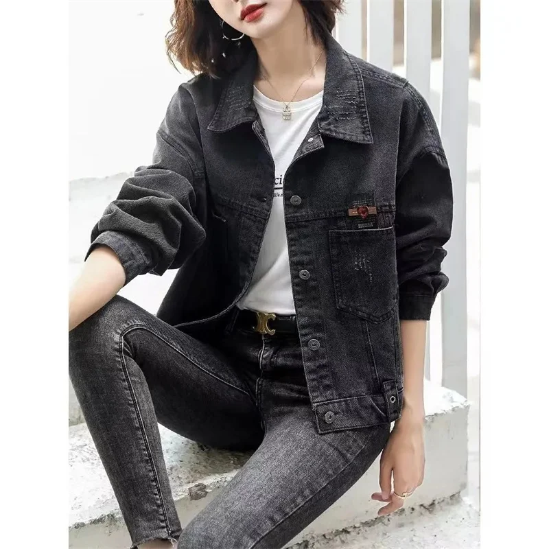 2024 Jeans femminili di nuova moda capispalla primavera donna di grandi dimensioni 5XL giacca da Cowboy nera giacca da donna coreana a maniche