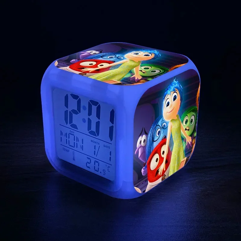 Jam Alarm LED warna-warni tokoh Anime kartun Disney Inside Out Joy Sadness mangkuk lampu malam dekorasi kamar tidur anak-anak pelajar