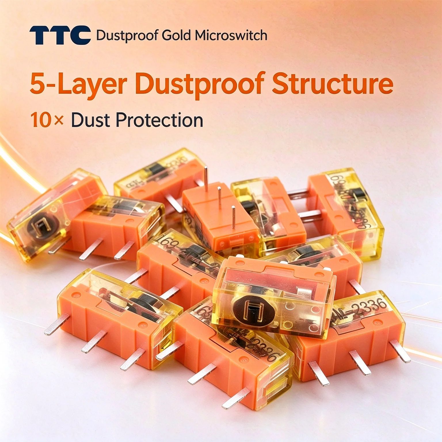 TTC Dustproof Gold Microswitch, Gold Alloy Contact, 80 Million Clicks Lifespan, Micro Buttons for E-Sports Gaming Mice