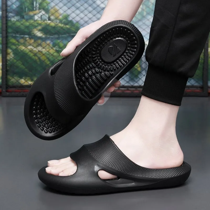 Men's Anti-Slip Quiet Thick Sole Sandals One-Strap Indoor Outdoor Beach Slippers for Home and Couple Wear