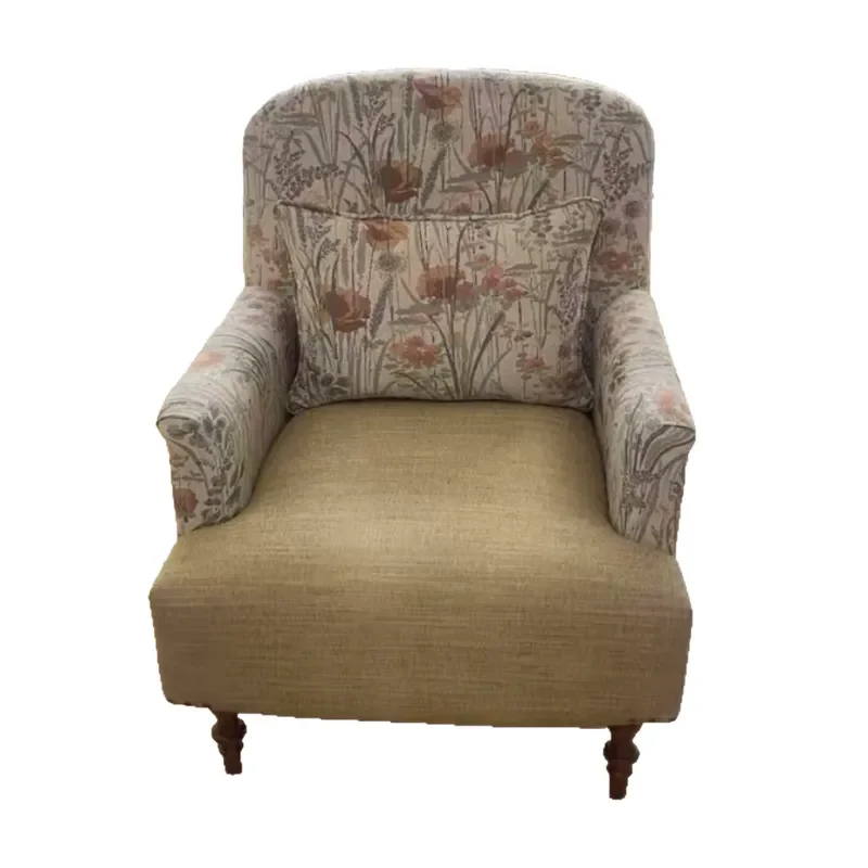 French Retro Solid Wood Fabric Armchair Single Seat for Living Room Study Balcony American Light Luxury Leisure Accent Chair