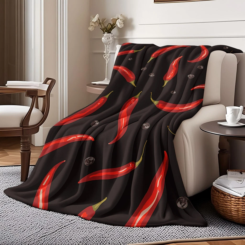 Decorative Chili Pepper Print Throw Blanket for Sofa Couch Modern Spicy Pepper Design Cozy Fall Winter Textile Home Decor Gift
