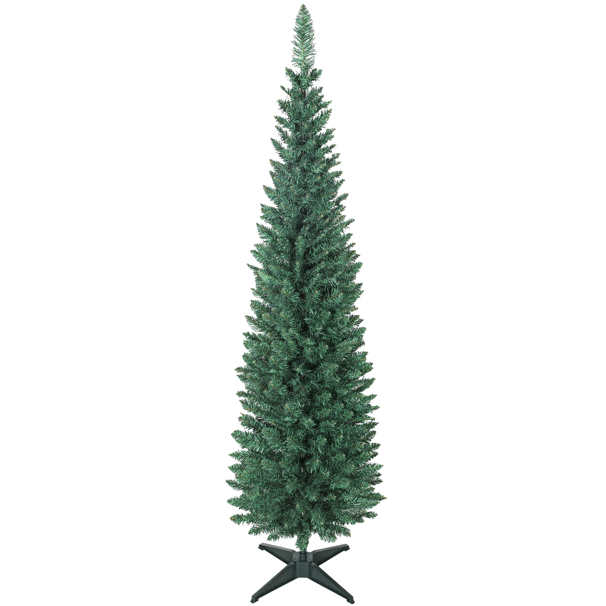Albero di Natale artificiale sottile da 180 cm con 321 rami a forma di abete, base in plastica, albero di Natale verde