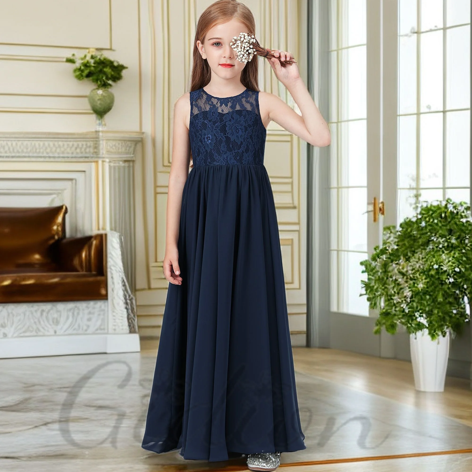 Chiffon Voor Kinderen Ceremonie Optocht Bal Bruiloft Verjaardagsavondfeest Banket Prom Een Evenement Junior Bruidsmeisje Jurk