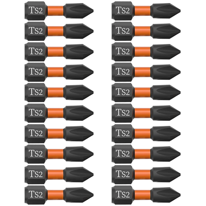 20PCS Strong Impact Screwdriver Bit Set Phillip PH2 Magnetic Bits S2 High Hardness Industrial Grade Cross Bits Complete Tool Kit