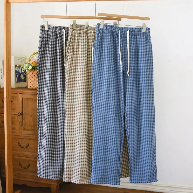 Spring Autumn Men Women Sleep Pants Warm Dralon Pants Male Loose Large Home Casual Checkered Home Pants Casual Plaid Bottoms