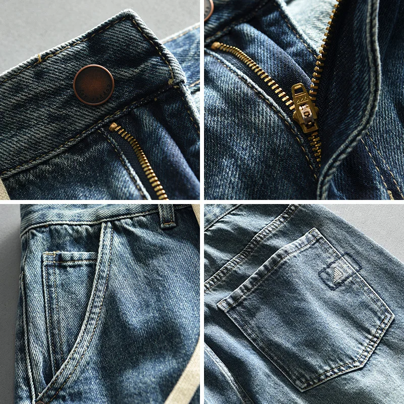 Jeans vintage lavado reto para homens, calças macias de algodão, streetwear casual, roupas novas, primavera, AG7189, 2024