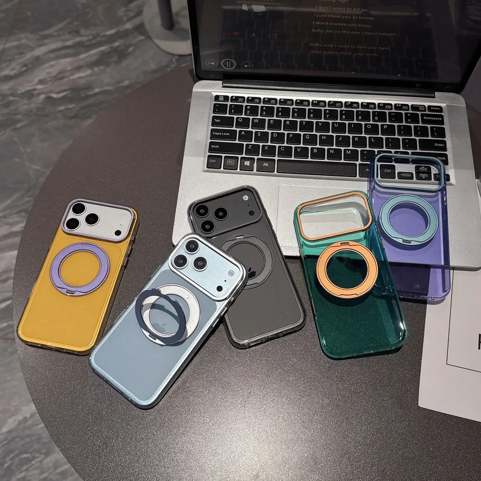 Funda magnética con soporte y colores contrastantes para iPhone 15 16 17 18 Pro Max con MagSafe 6