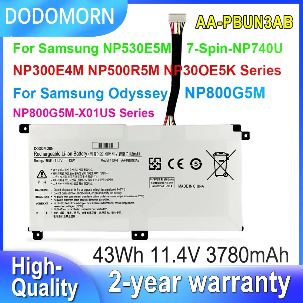 

DODOMORN AA-PBUN3AB Laptop Battery For Samsung Battery NP500E5M NP500R5M NP300E4M NP740U3L NP740U3M NP740U5L NP800G5M 11.4V 43Wh