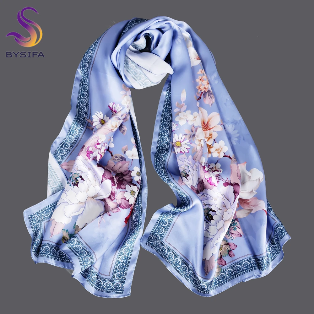 BYSIFA|Women\'s Fall Winter Scarves Shawls Bufanda Fashion Floral Style Brand 100% Mulberry Silk Long Scarf Neckscarf 170*53cm