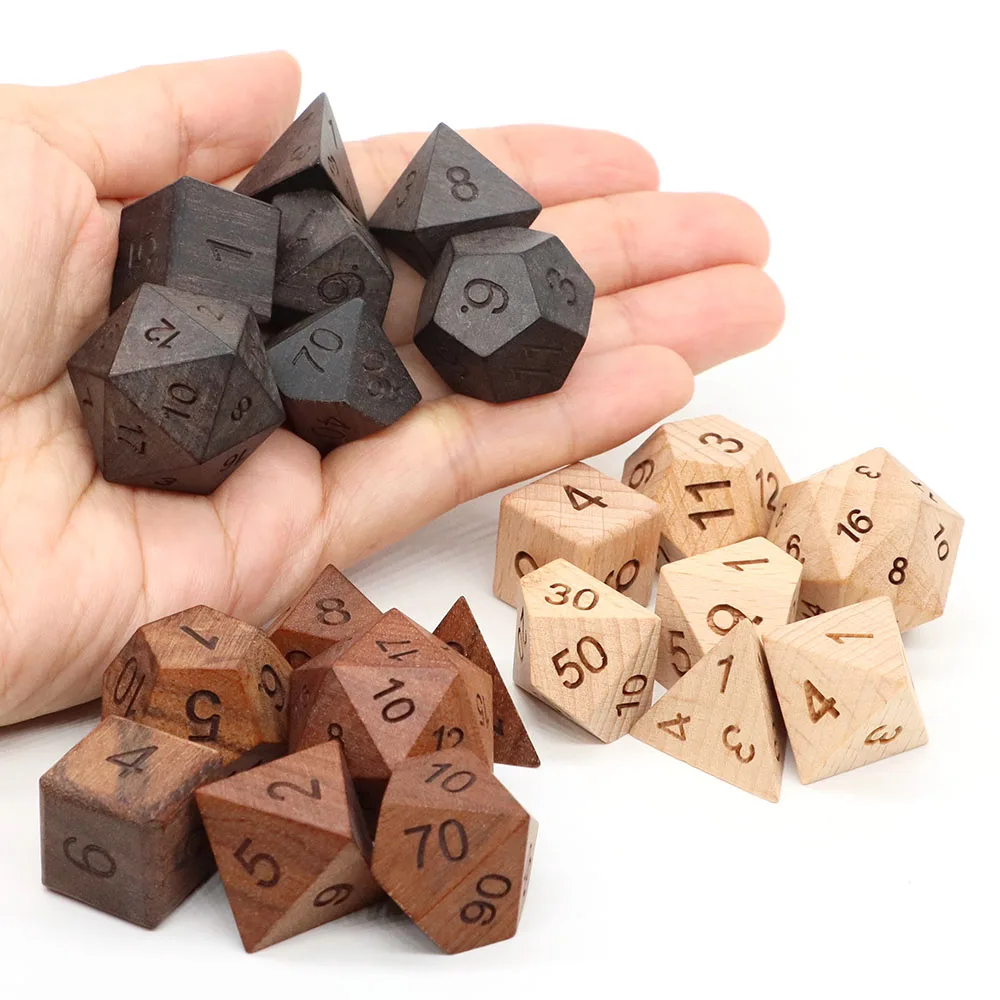 Wooden Number Dices 7PCS/Set Polyhedral Games Dices for Dungeons and Dragons Role Playing Games TRPG Table Accessories Toy Gifts