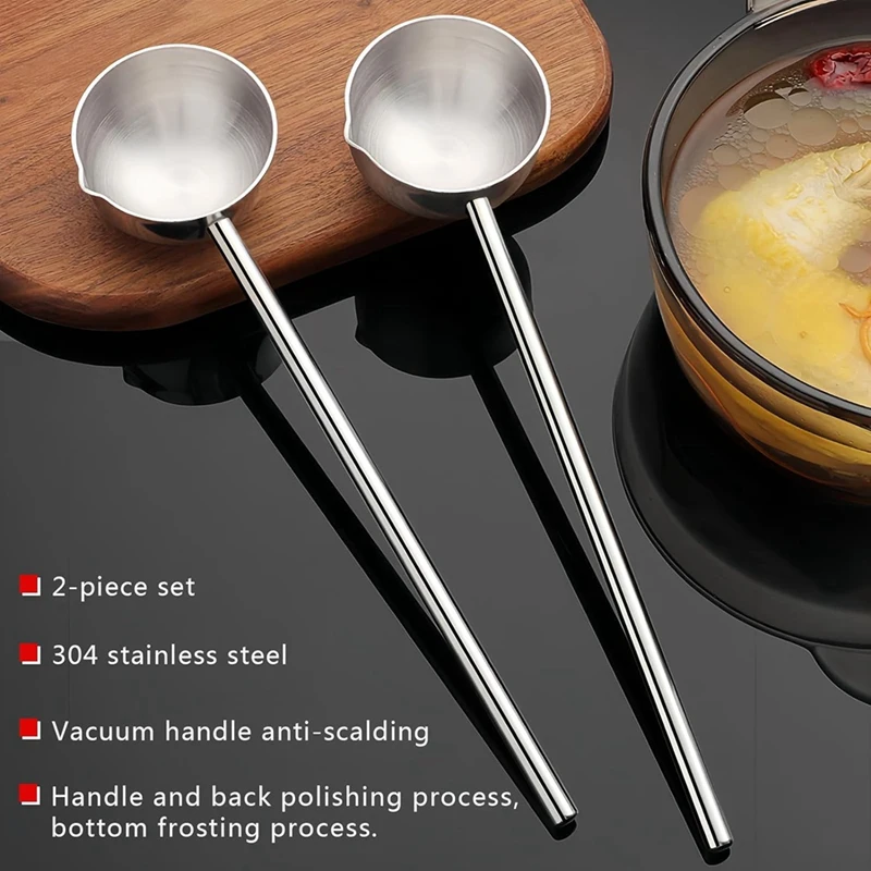 Small Soup Ladle Metal Deep Spoon With Pour Spout 2 Oz Long Handle Gravy Ladles Heat-Resistant Stainless Steel 1 PCS